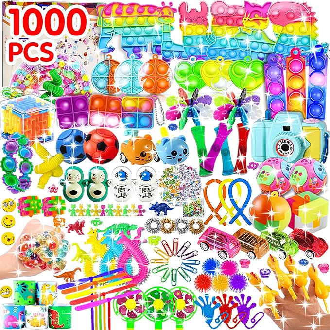 1000pcs Party Favors for Kids, Fidget Toys Pack, Birthday Gifts, Classroom Prize Boxes, Treasure Box, Goodie Bag Stuffers,Carnival Prizes, Easter Eggs Fillers