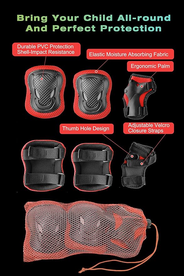 XJD Kids Bike Helmet,Multi-Sport Protective Gear Set for 3-5-8-14 Years Boys Girls with Knee and Elbow Pads Wrist Guards fit Roller Skates,Cycling,Skateboarding,Christmas Birthday Gifts for Kids