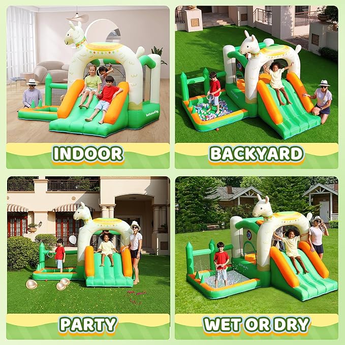 Bounce House Inflatable Bouncer with Slide Alpaca Jumping Castle Kids Bouncy Castle with Ball Pit for Wet and Dry