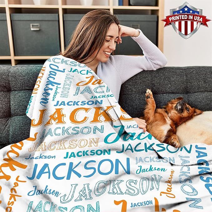 Ship Next Day, Personalized Baby Blanket with Name - Printed in USA, Custom Name Blanket for Boys Girls Kids, Customized Flannel Blankets Gifts for Teen Shower Toddlers Christmas Brithday
