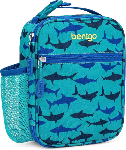 Bentgo® Kids Insulated Lunch Tote - Water-Resistant, Reusable, Lightweight & Durable Lunch Bag with Water Bottle Holder & Mesh Pocket, Fits Lunch Box & Water Bottle - Ideal for Ages 3+ (Sharks)