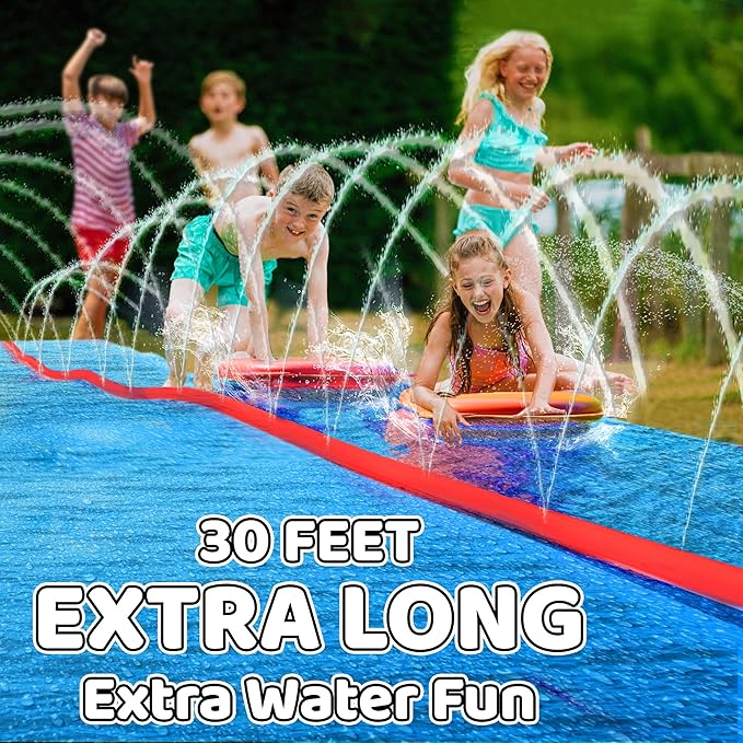 JAMBO 30FT x 8FT XXL MEGA Water Slide and 2 Bodyboard Updated Model– Extra Long Extra Wide Slip Splash and Slide for Kids, Heavy Duty Backyard Lawn Waterslide, Outdoor Water Toy, Splash Mat Splash Pad