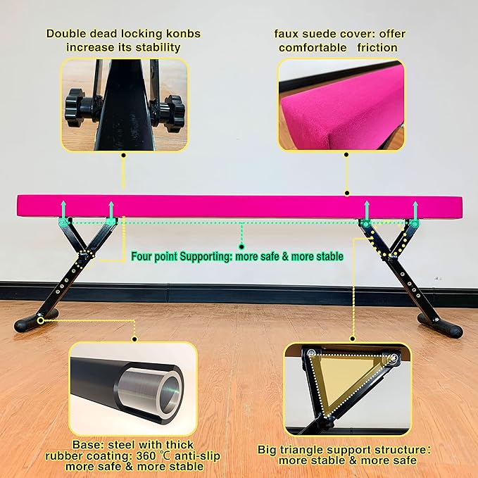 Adjustable Balance Beam 8 ft Gymnastic Beam Adjustable Height for Kids and Teenage of All Gymnastic Levels, Gymnastic Training Beam Gymnastic Equipment for Athlete Home and Gym Club Use