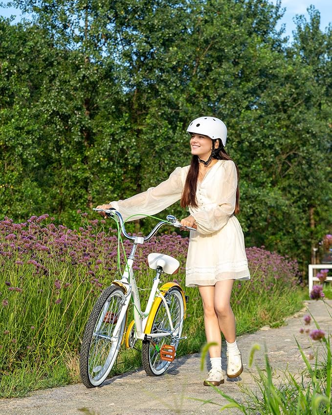 24 Inch 6-Speed Hybrid Beach Cruiser Bike for Girls Youth Ages Over 8 Years Old Kids Bicycle with Dual V-Brakes Adjustable Seat, Multiple Colors