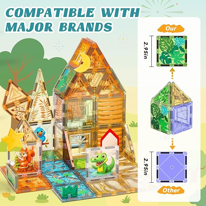 Magnetic Tiles Building Toys Set with 5 Magnetic accessories, Forest Animals Magnetic Blocks for Kids Ages 3-5 4-8, STEM Educational Sensory Magnet Toys Birthday Gifts for Toddlers Girls Boys