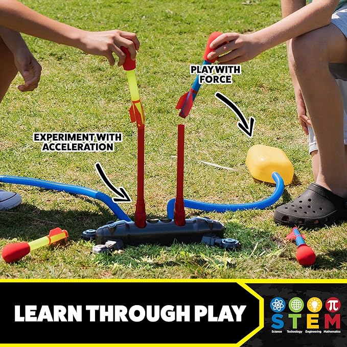 Stomp Rocket Original Dueling Rocket Launcher for Kids, 4 Rockets - Fun Backyard & Outdoor Kids Toys Gifts for Boys & Girls - Toy Foam Blaster Set Soars 200ft - Multi-Player Launcher Stand