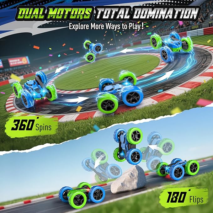 Upgraded RC Car for Kids, 360° Rotating Double Sided Stunt Vehicle with Headlights, 2.4GHz 4WD Remote Control Car, USB-C Rechargeable Electric Toy, Birthday for Boys & Girls