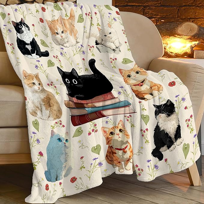 Cat Throw Blanket Black Cat Stuff Gifts for Kids Girls Boys Adults Women Men Soft Cozy Warm Plush Fluffy Fuzzy Fleece Blanket Decor 60''X80''