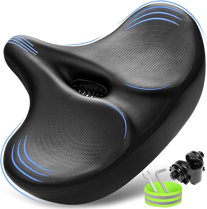 Oversized Bike Seat for Men & Women Comfort, Extra Wide Bicycle Seat Cushion, Comfortable Wing Padded, Large Replacement Saddle for Peloton, Stationary Exercise Bike, Ebike, Cruiser, City Bike