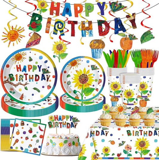 120 Pcs Hungry Caterpillar Party Supplies, Hungry Caterpillar tissue Party Plates Tablecloth Banner etc Hungry Caterpillar Decorations Party for 20 Guests