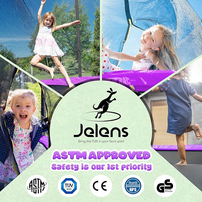 Trampoline 8FT 10FT, Outdoor Trampolines with Enclosure Net and Ladder, Recreational Anti-Rust Trampolines for Kids and Adults, ASTM Approved