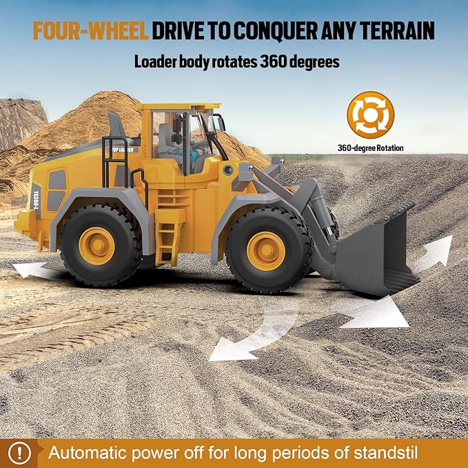 9-Channel Metal RC Wheel Loader - Remote Control Kids Construction Play Toys with Realistic Lights and Sound, 1:20 Scale, Tractor Toys for 3+ Boys, Perfect 2025 Grandkids Birthday Gift for Ages 3-12+