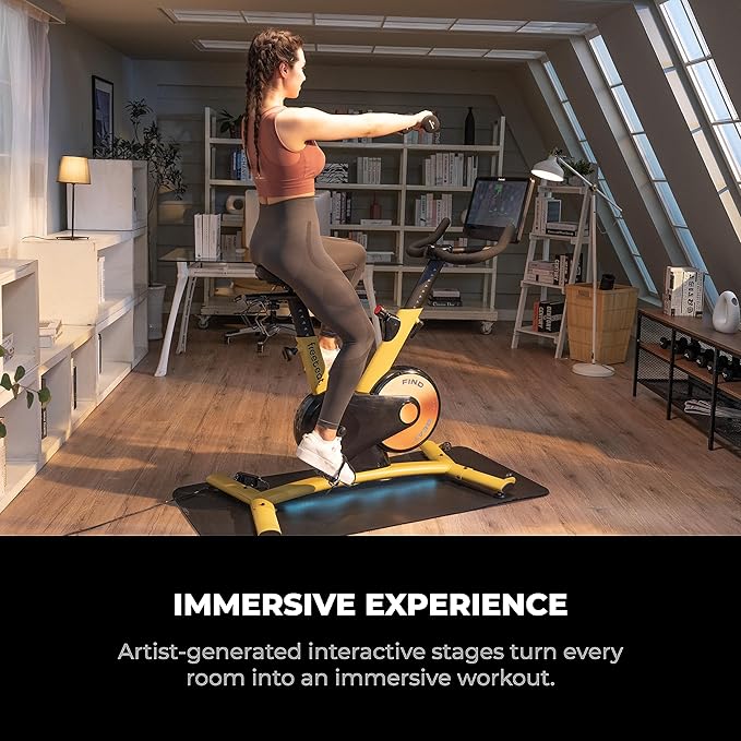Freebeat Boom Exercise Bike, Smart Spin Bike for Home, 15.6'' HD Touchscreen, Auto Resistance, Compact Stationary Bike with Screen, Bluetooth, Scenic Rides, Training Algorithm, Gamified Classes with Expert Instructors