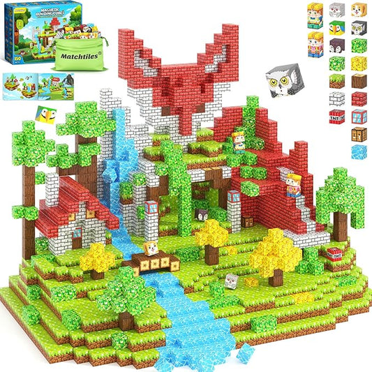 150PCS Magnetic Blocks with Forest Animals Toys, Build Mine Magnet World Set, Magnetic Tiles Building for Boys & Girls Age 4-8 5-7, STEM Montessori Sensory Toys for 3+ Toddlers Kids Gifts