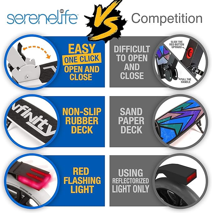 SereneLife Kick Scooter Adult Teenagers Kids- 2 Wheel Kids Scooter with Adjustable T-Bar Handlebar - Alloy Anti-Slip Deck - Portable Folding Scooters for Kids with Carrying Strap