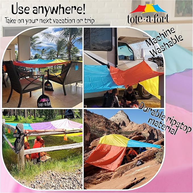 Tote a Fort Princess Blanket Fort Building Kit for Kids, 3 Blanket TOTEAFORT Toy, Make a Portable Playhouse, Play Tent Boy and Girl Indoor Outdoor Build Set, STEM Children Toy, Ages 4, 8, 12 +