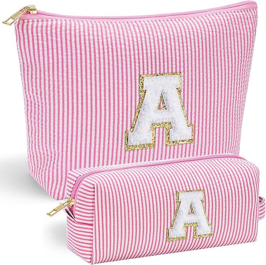 YOOLIFE Christmas Gifts for Women Teens Girls - Stocking Stuffers for Teen Girls Initial Makeup Bag | Cosmetic Travel Toiletry Bag | 9 10 11 12 13 14 15 Years Old | Teen Girl Gifts Trendy Stuff Pink A