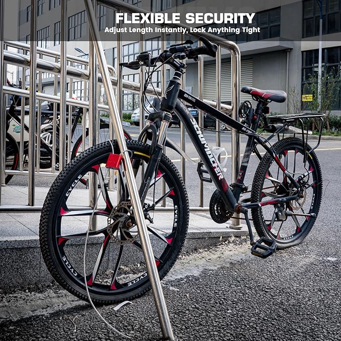 Adjustable Cable Locks with 3 Keys | L 3.28ft x D 1/6in Aluminum Steel Cable Padlock for Bikes, Gate, Lockers & Outdoor Gear | Keyed Different & Red