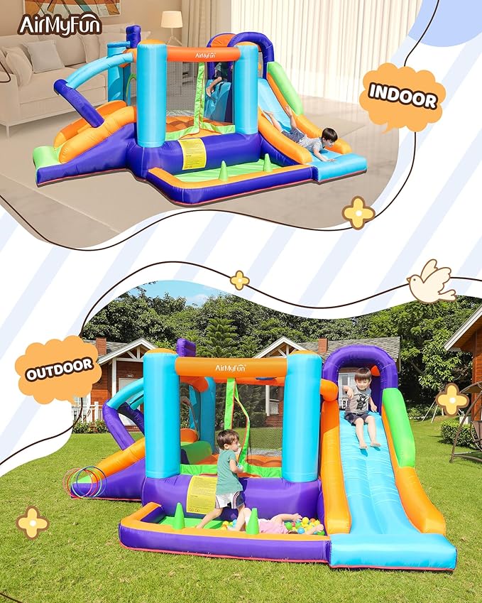 AirMyFun Bounce House for Kids and Toddler, Inflatable Bouncy Castle with Blower Outdoor Indoor Backyard Jumping House with Slide (82003)