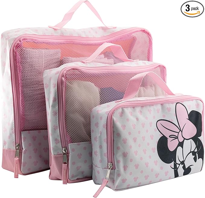 Fast Forward Minnie Mouse 3-Piece Packing Cube Set | Minnie Mouse Travel Accessories | Travel Bags Luggage Organizer for Kids, Unisex | Minnie Kid Travel Size Travel Cubes for Packing