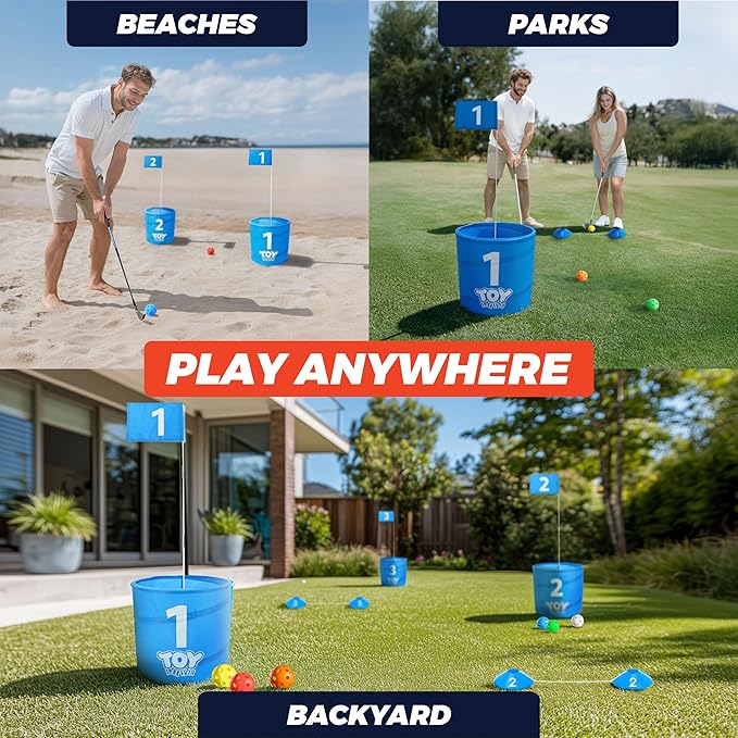 TOY Life Golf Game Set, 6 Holes Backyard Golf Bucket Game for Adults Kids, Practice Golf Course with Balls and Flag, Outdoor Indoor Golf Yard Game for Beach, Camping and Lawn