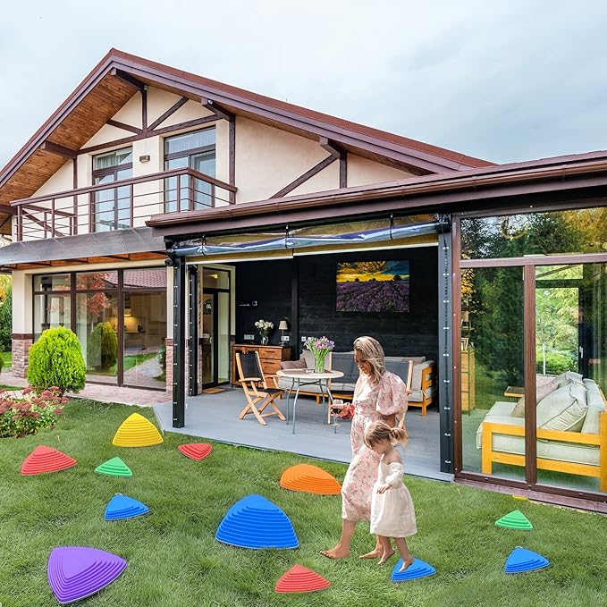 makarci Stepping Stones for Kids 12pcs Obstacle Courses Play Indoor Outdoor, Full Rubber Rim Plastic Hilltop for Kids Balance and Integration Improvement Age 3 4 5 6 7 8 + (Forest)