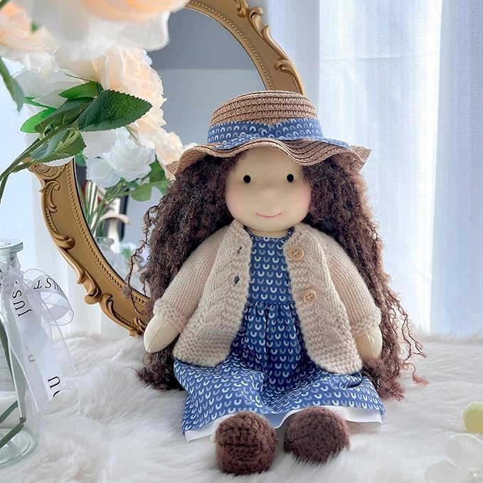BlissfulPixie Handmade Waldorf Soft Girl Rag Doll Basia 12" - Ideal First Plush Doll for Babies & Toddlers