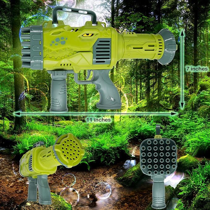 Windy City Novelties 32 Hole T-Rex Dinosaur Gatling Bubble Gun Toy | 1000s of Bubbles | Bazooka Rocket Bubble Machine Gun Toy | for Kids Boys & Girls | Birthday Gift Christmas Stocking Stuffers