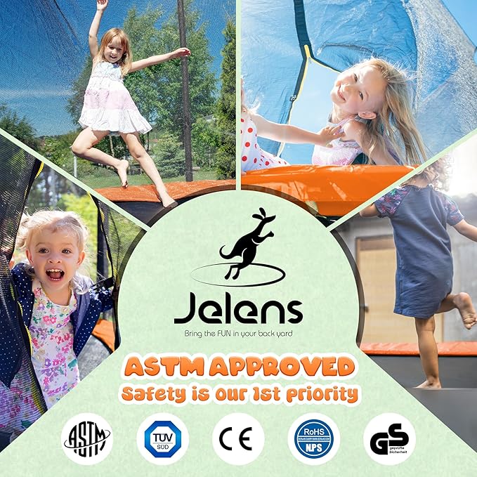 Trampoline 8FT 10FT, Outdoor Trampolines with Enclosure Net and Ladder, Recreational Anti-Rust Trampolines for Kids and Adults, ASTM Approved