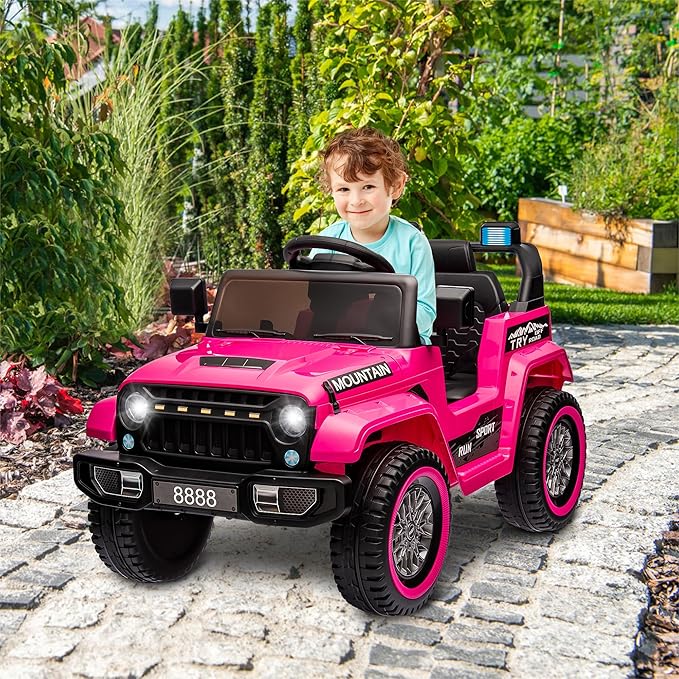12V Kids Ride-on Truck with Parent Remote Control,All-Terrain Electric Car with Twin 35w Motors, 3 Speeds & Spring Suspension,LED Lights for Fun Night Drives,Ideal Gift for Boys & Girls