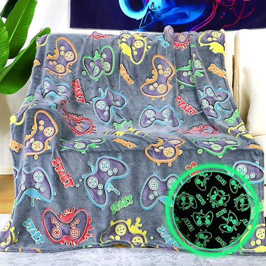Gamer Gifts for Teen Boys Glow in The Dark Blanket for Boys 7 8 9 10 11 12 13 14 15 16 17 18 Year Old Gaming Accessories Gamer Presents for Kids Birthday
