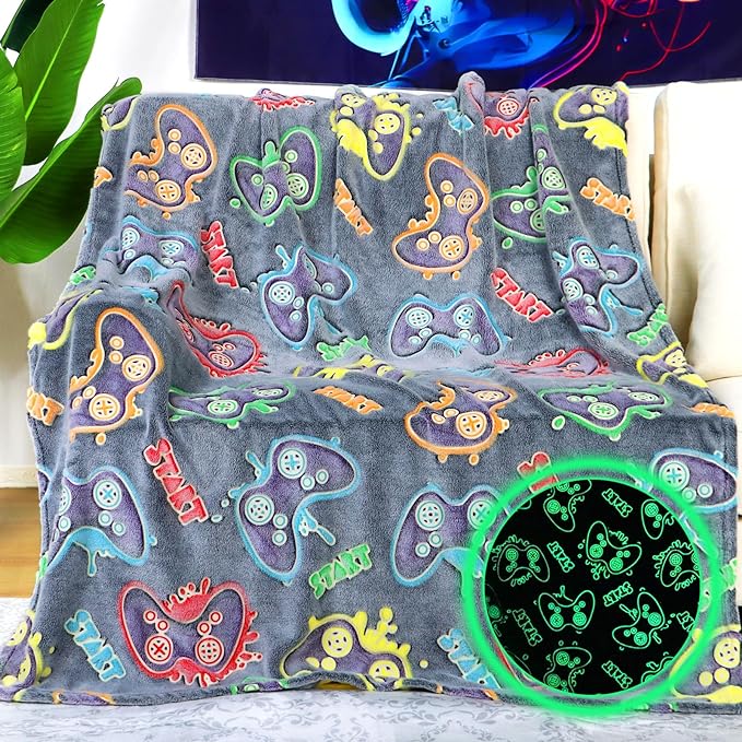 Gaming Gifts Toys for Teen Boys Glow in The Dark Gaming Blanket for Men Boyfriends Gamers Soft Fleece Gamer Blanket for Kids Birthday Gifts