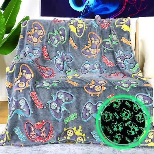 Gaming Gifts Toys for Teen Boys Glow in The Dark Gaming Blanket for Men Boyfriends Gamers Soft Fleece Gamer Blanket for Kids Birthday Gifts