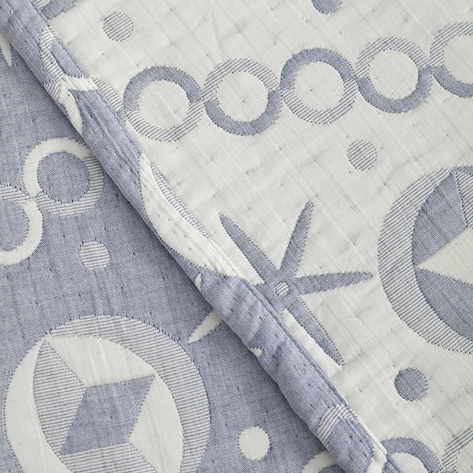 NTBAY 3 Layer Toddler Blanket, Muslin Cotton Jacquard Bed Blankets, Lightweight Thermal Baby Blanket, Super Soft and Warm Crib Blanket for All Seasons, Decoration Gift, 30"x40", Blue Starfish