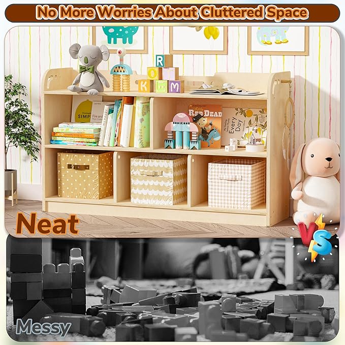 AMBIRD Wooden Kids Bookshelf, 5-Section Montessori Bookshelf, Toy Storage Organizer Cabinet, 2-Shelf Bookcase for Kids Room, Nursery, Classroom, Playroom, Living Room, Bedroom, Preschool