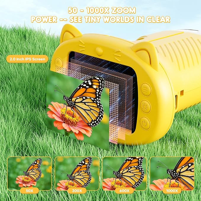 Digital Microscope for Kids Toys for Ages 5-7 8-13: 1000X Handheld Microscope with 2.0" IPS Screen, Science Toy with Photo & Video Capture, 6 8 Year Old Boy Birthday Gift, Toys for Boys 6-8 8-10