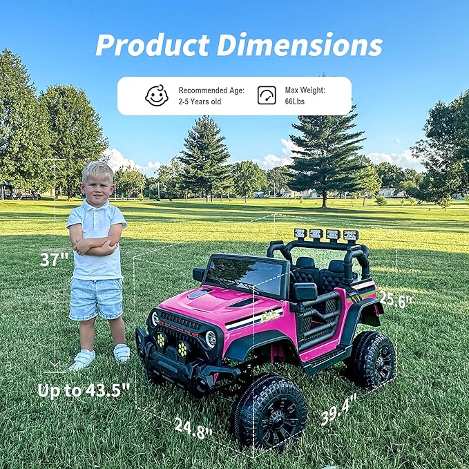 24V Kids Ride on Car, Kids Electric Vehicles Car Ride on Toy Truck for Toddlers 3-5 w/Remote Control, 400W Motor - Pink