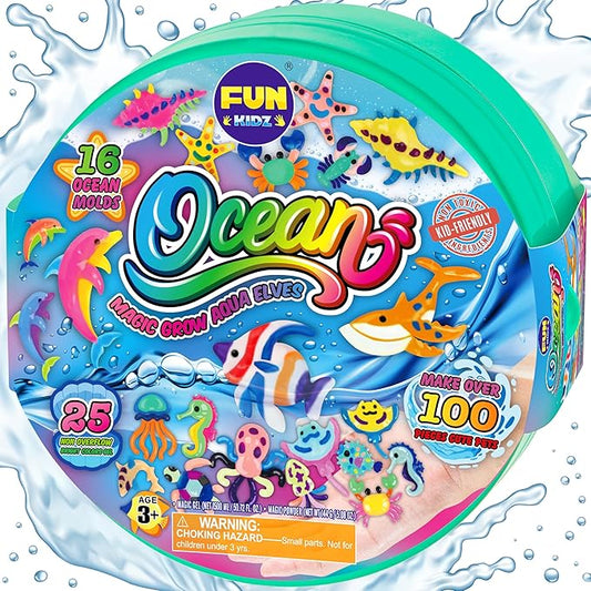 Ocean Magic Water Elves Toys Kit, FunKidz Aqua Squishy Craft Kit for Kids 25 Bright Ocean Colors Gel 16 Ocan Creature Molds Great Birthday Gift for Boys Girls Summer Activities