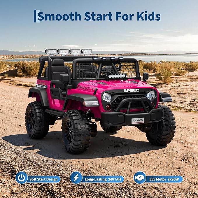 24V 2 Seater Kids Electric Truck with Parent Remote Control, 4WD Ride on Car for Toddlers & Kids 4-8, 100Min Battery, Dual Motor, All Terrain Electric Vehicle Gift for Boys Girls