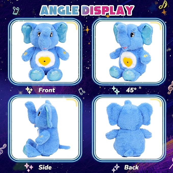 Cuteoy Plush Blue Elephant Star Projector Musical Adjustable Singing Night Light Stuffed Animals Glowing Plushies Toy Gifts for Kids Birthday Easter Christmas,13''
