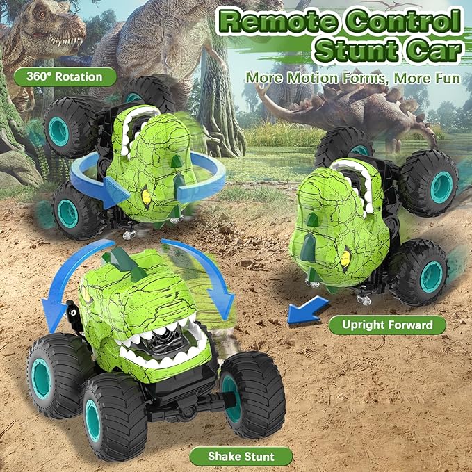 Monster Truck Toys - Remote Control Monster Truck with Spray & Light, Dinosaur Toys for Kids 5-7, 1:20 Scale 2.4 GHz RC Truck, 360° Spins Remote Control Car for Boys 4-7, Kids Christmas Birthday Gifts