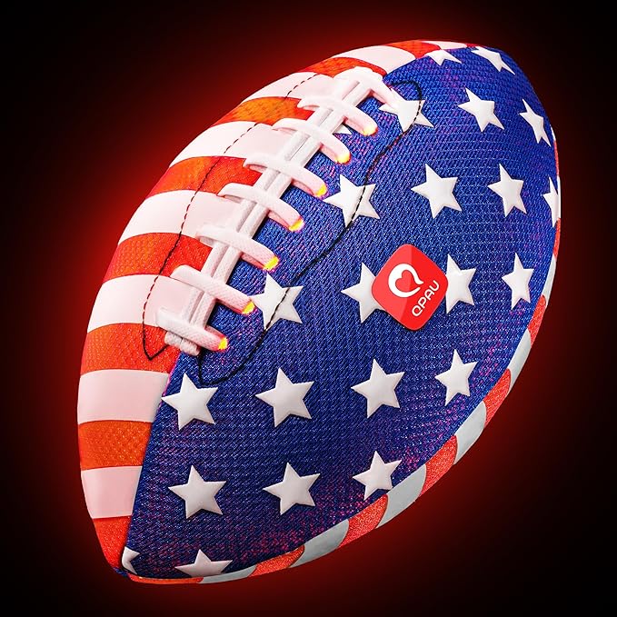 QPAU 9" Glow in The Dark Football (Size 3, 1 Pack), Light Up Youth Football with Pump & Batteries, Outdoor Toys & Games for Boys Girls, Birthday Gifts for Kids and Teens