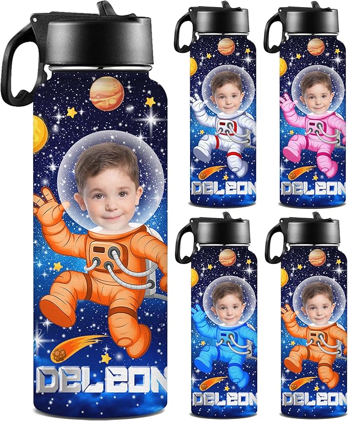M YESCUSTOM Personalized Water Bottles for Kids with Straw Lid Custom Space Water Bottle for School Customized Name Stainless Steel Double Wall Insulated Cup Birthday Gifts for Boy Girl Style18