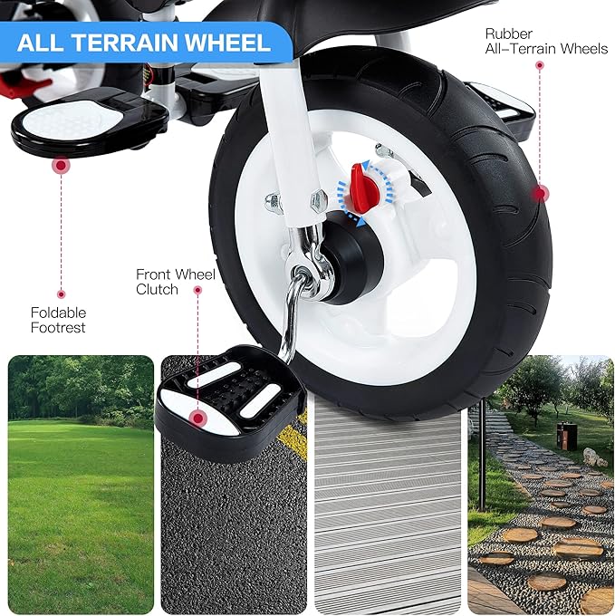 JMMD Baby Trike, 6-in-1 Kids Tricycle with Adjustable Push Handle, Removable Canopy, Safety Harness for 18 Months - 5 Year Old, Blue