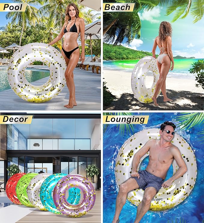 CoTa Global Inflatable Pool Float Tube Confetti Premium Swim Ring Heavy Duty Vinyl Flotation Pool Floats Toy for The Beach, Party, Vacation, UV Resistant - Pool Party