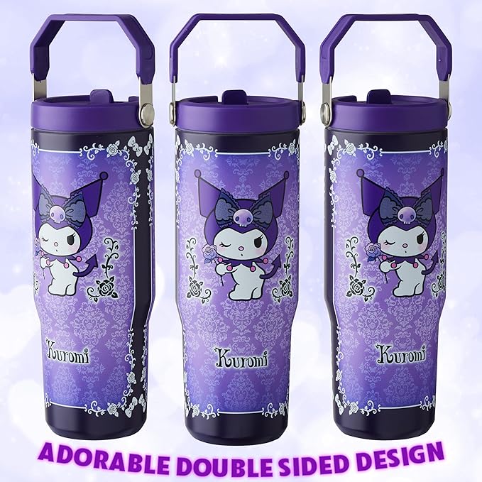 Get Trend Hello Kitty Sanrio Tumbler Stainless Steel with Straw 30oz Girls Teens Insulated Cup with Lids, Kuromi Travel Mug, Kawaii Gifts for Girls (Purple Kuromi)