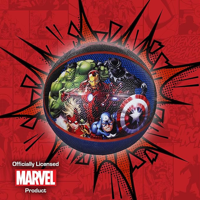Marvel Avengers Basketball Size 6, Captain America, Iron Man, Captain Marvel, Black Panther, and Hulk Indoor and Outdoor Game Youth Sports Ball for Boys and Girls, Black