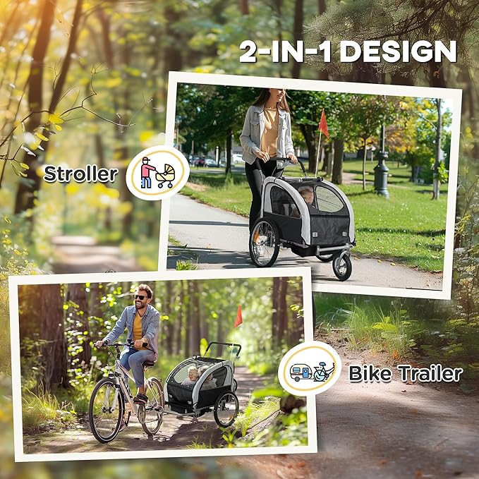 Aosom Elite 360 Swivel Bike Trailer for Kids Double Child Two-Wheel Bicycle Cargo Trailer with 2 Security Harnesses