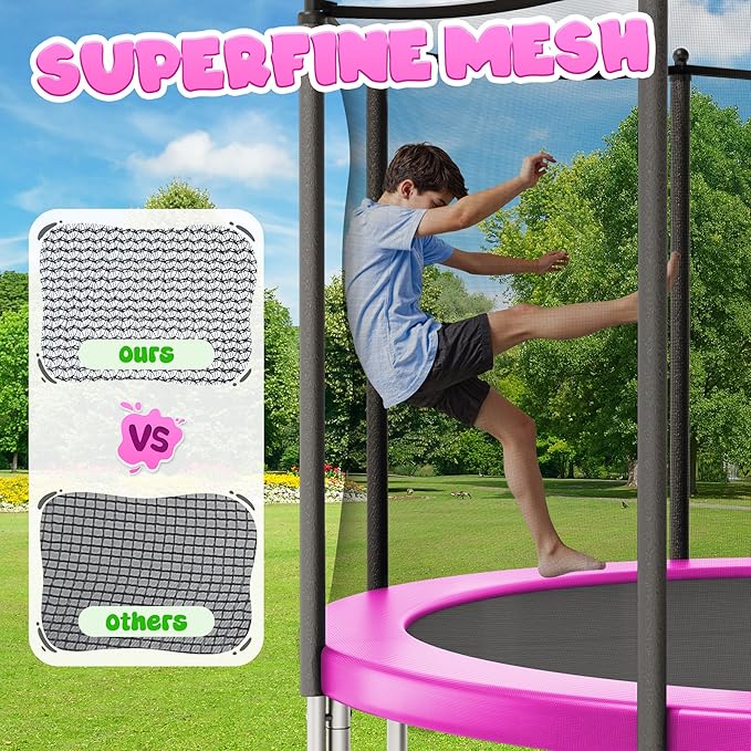 Trampoline 8FT 10FT, Outdoor Trampolines with Enclosure Net and Ladder, Recreational Anti-Rust Trampolines for Kids and Adults, ASTM Approved