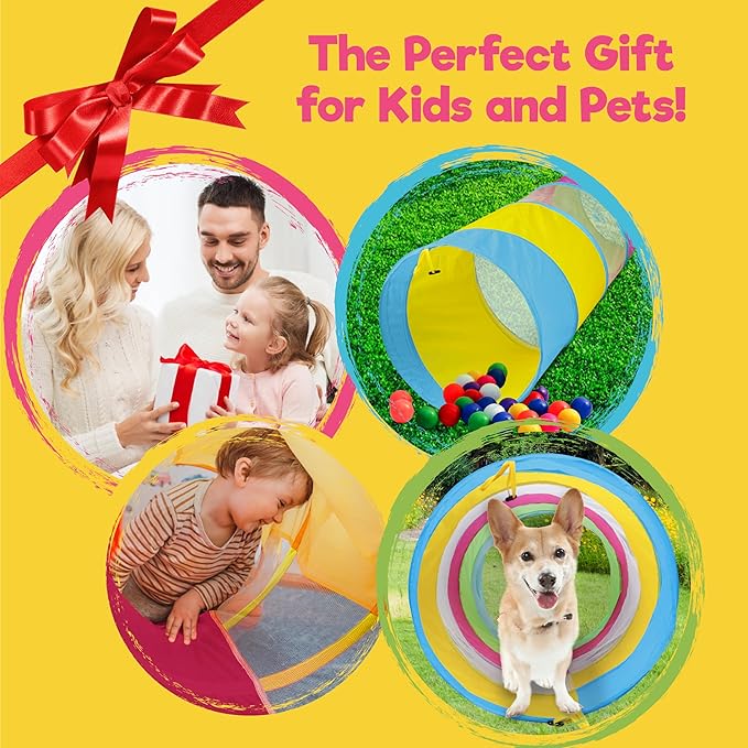 Hide N Side 6ft Crawl Through Play Tunnel Toy, Pop up Tunnel for Kids Toddlers Dogs Babies Infants & Children Gift Indoor & Outdoor Action Toy Tunnel